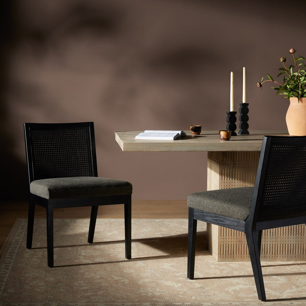 Antonia Cane Armless Dining Chair-Four Hands-FH-100054-009-Dining ChairsBrushed Ebony-Savile Flax-4-France and Son