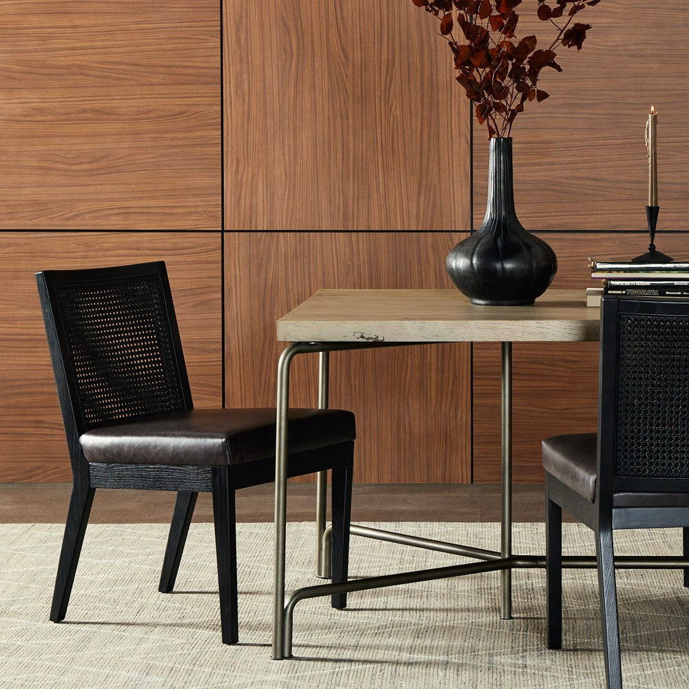 Antonia Cane Armless Dining Chair-Four Hands-FH-100054-009-Dining ChairsBrushed Ebony-Savile Flax-6-France and Son