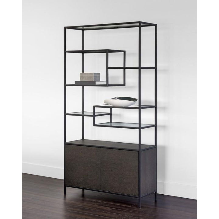 Stamos Bookcase-Sunpan-SUNPAN-104636-Bookcases & CabinetsCharcoal Grey-Black-2-France and Son