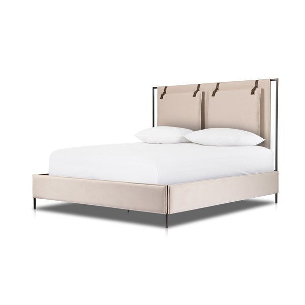 Leigh Upholstered Bed-Four Hands-FH-105885-012-BedsQueen-Modern Velvet Sand / Distressed Brown-16-France and Son