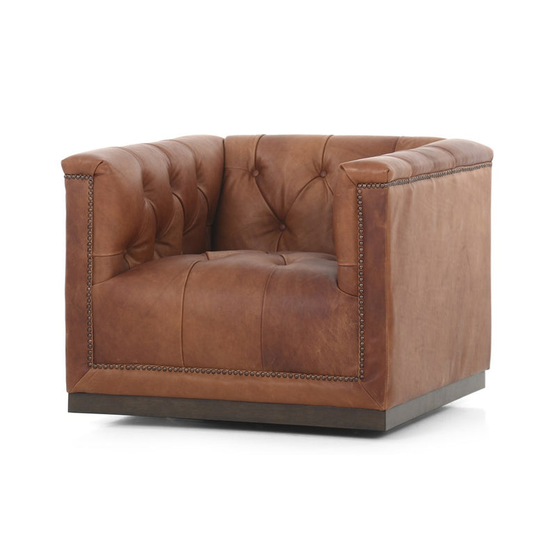 Maxx Swivel Chair-Four Hands-FH-106176-098-Lounge ChairsHeirloom Sienna Leather-30-France and Son