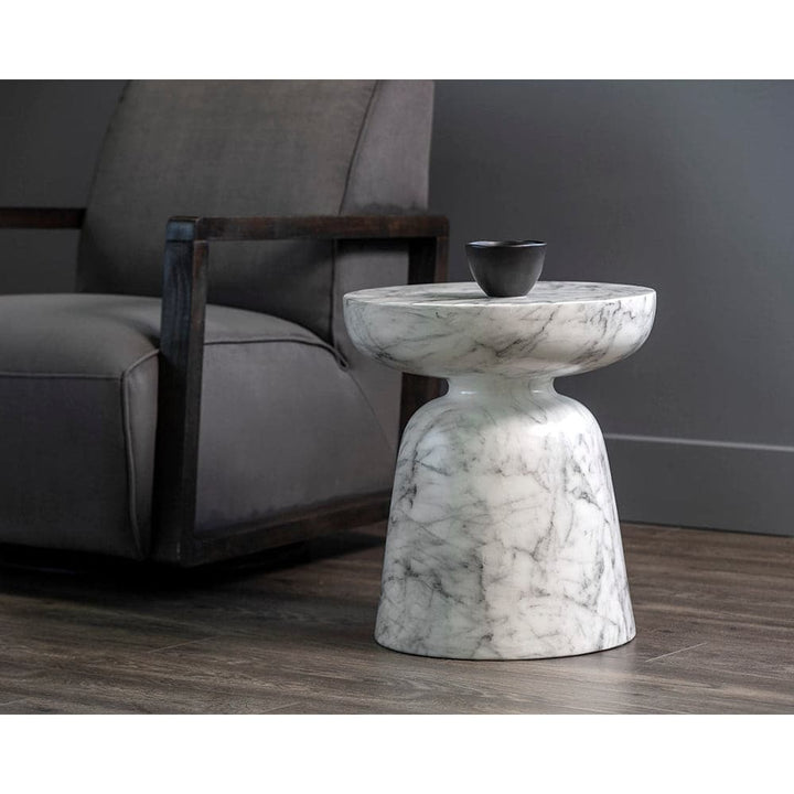 Lucida End Table - Marble Look - White-Sunpan-SUNPAN-106283-Side Tables-3-France and Son