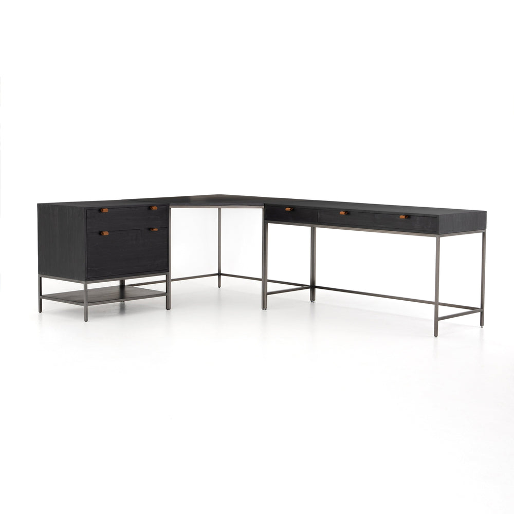 Trey Desk System With Filing Cabinet-Four Hands-FH-107322-004-DesksBlack Wash Poplar-2-France and Son