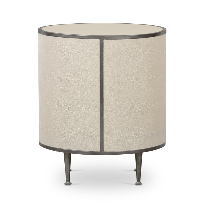 Shagreen Round Nightstand-Four Hands-FH-107647-004-NightstandsGrey-Antique Brass-12-France and Son