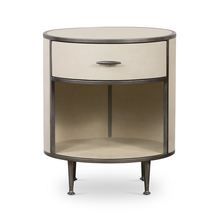 Shagreen Round Nightstand-Four Hands-FH-107647-004-NightstandsGrey-Antique Brass-9-France and Son