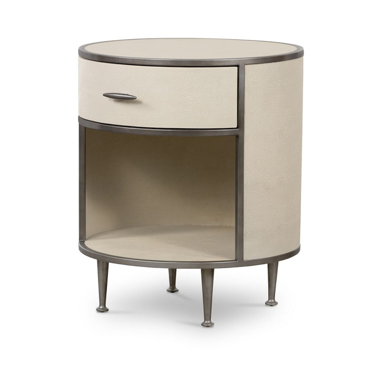 Shagreen Round Nightstand-Four Hands-FH-107647-004-NightstandsGrey-Antique Brass-8-France and Son