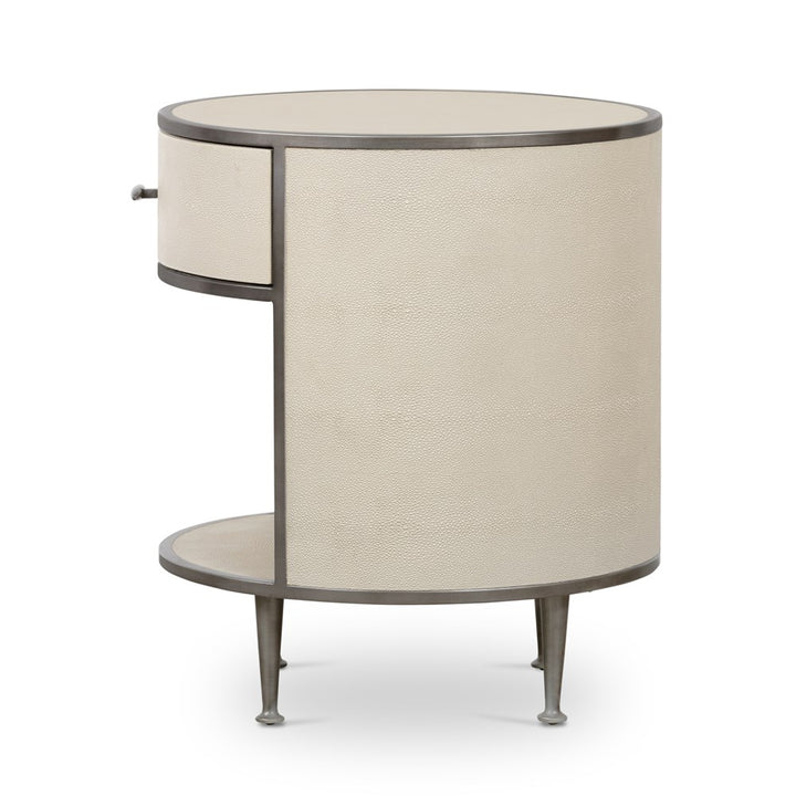 Shagreen Round Nightstand-Four Hands-FH-107647-004-NightstandsGrey-Antique Brass-11-France and Son