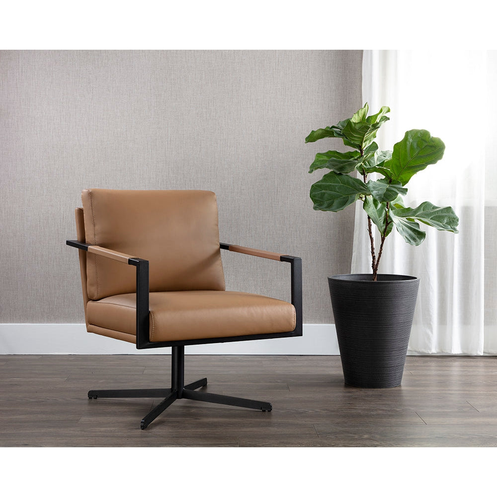 Randy Swivel Lounge Chair-Sunpan-SUNPAN-107693-Lounge ChairsLinea Wood Leather-3-France and Son
