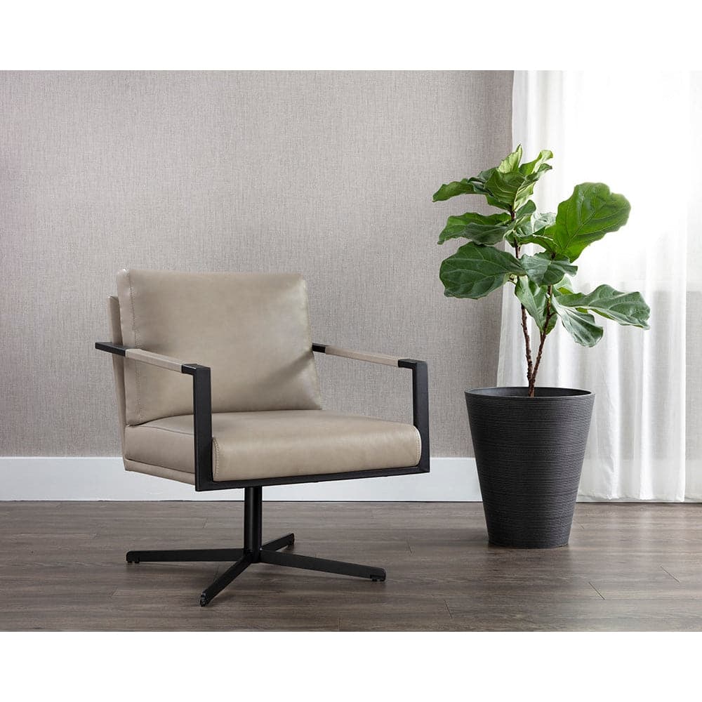 Randy Swivel Lounge Chair-Sunpan-SUNPAN-107693-Lounge ChairsLinea Wood Leather-4-France and Son