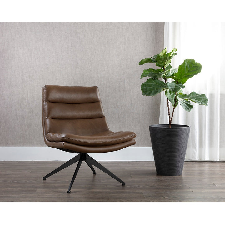 Keller Swivel Lounge Chair - Missouri Mahogany Leather-Sunpan-SUNPAN-107702-Lounge Chairs-2-France and Son