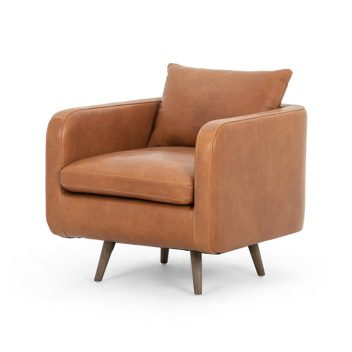 Kaya Swivel Chair-Four Hands-FH-108738-002-Lounge ChairsHaven Tobacco Leather-6-France and Son