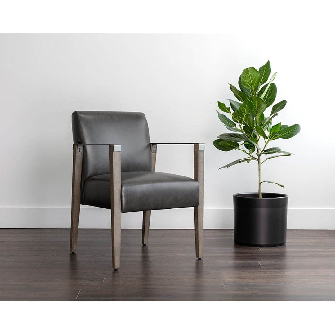 Earl Dining Armchair - Ash Grey - Brentwood Charcoal Leather-Sunpan-SUNPAN-109092-Dining Chairs-2-France and Son