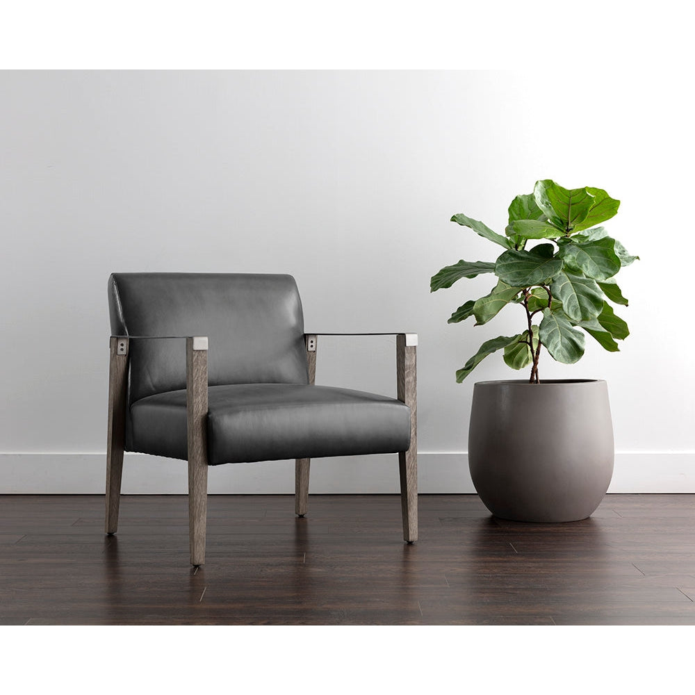 Earl Lounge Chair - Ash Grey - Brentwood Charcoal Leather-Sunpan-SUNPAN-109856-Lounge Chairs-2-France and Son