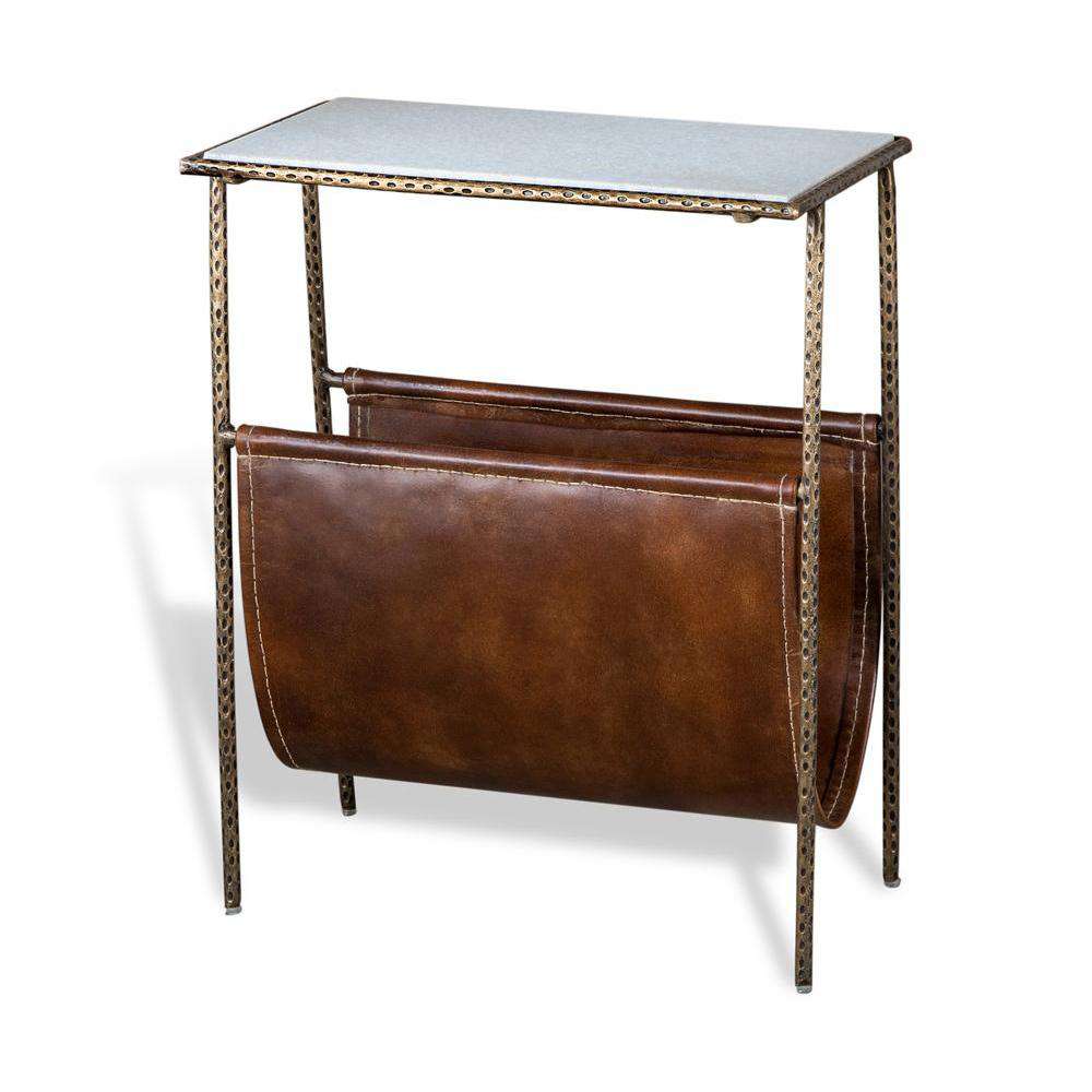 Strauss Magazine Table-Interlude-INTER-158005-Side TablesLeather/Marble-1-France and Son