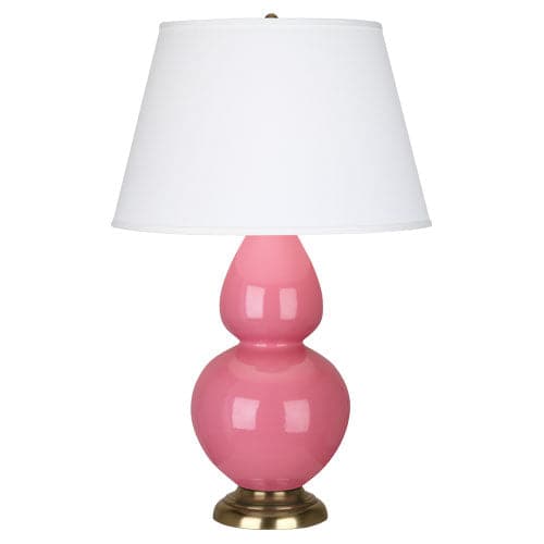 Double Gourd Table Lamp-Robert Abbey Fine Lighting-ABBEY-1607X-Table LampsSchiaparelli Pink-Antique Brass-Pearl Dupioni-95-France and Son