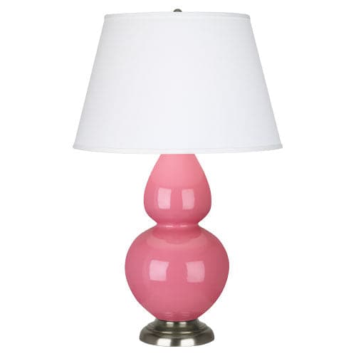 Double Gourd Table Lamp-Robert Abbey Fine Lighting-ABBEY-1609X-Table LampsSchiaparelli Pink-Antique Silver-Pearl Dupioni-99-France and Son