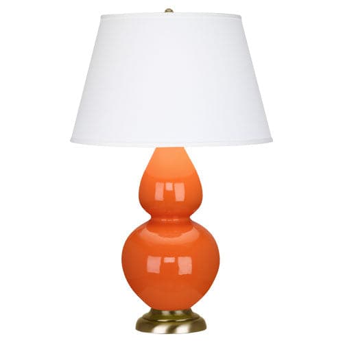 Double Gourd Table Lamp-Robert Abbey Fine Lighting-ABBEY-1665X-Table LampsPumpkin-Antique Brass-Pearl Dupioni-79-France and Son