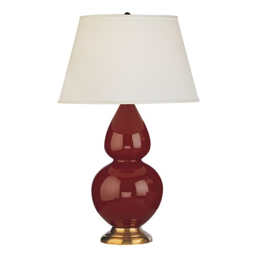 Double Gourd Table Lamp-Robert Abbey Fine Lighting-ABBEY-1667X-Table LampsOxblood-Antique Brass-Pearl Dupioni-90-France and Son