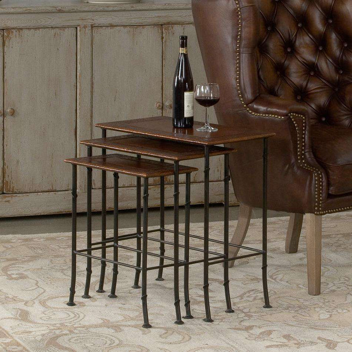 Kew Gardens Leather Nesting Tables-SARREID-SARREID-16696-Side Tables-3-France and Son