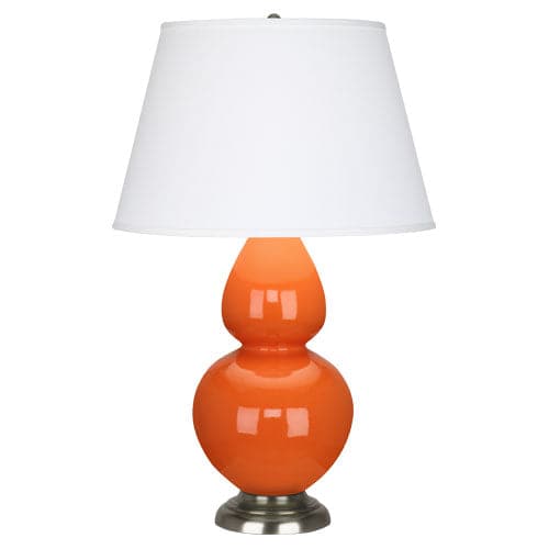 Double Gourd Table Lamp-Robert Abbey Fine Lighting-ABBEY-1675X-Table LampsPumpkin-Antique Silver-Pearl Dupioni-80-France and Son