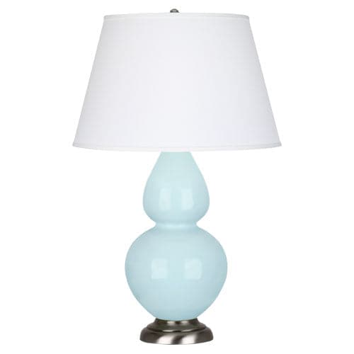 Double Gourd Table Lamp-Robert Abbey Fine Lighting-ABBEY-1676X-Table LampsBaby blue-Antique Silver-Pearl Dupioni-73-France and Son
