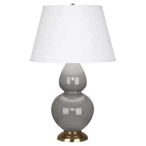 Double Gourd Table Lamp-Robert Abbey Fine Lighting-ABBEY-1748X-Table LampsSmokey Taupe-Antique Brass-Pearl Dupioni-111-France and Son