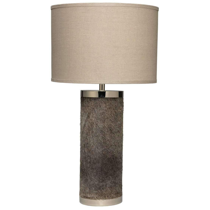 Column Table Lamp in Grey Hide with Classic Drum Shade in Natural Linen-Jamie Young-JAMIEYO-1COLU-TLGH-Table Lamps-1-France and Son