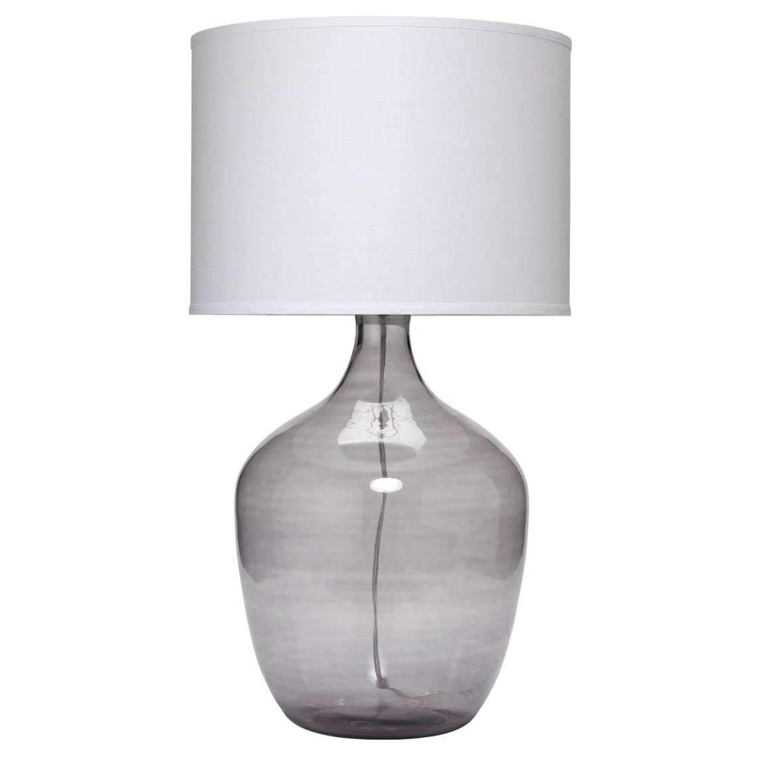Plum Jar Table Lamp, Extra Large in Grey Glass with Large Drum Shade in White Linen-Jamie Young-JAMIEYO-1PLUM-XLGR-Table Lamps-1-France and Son