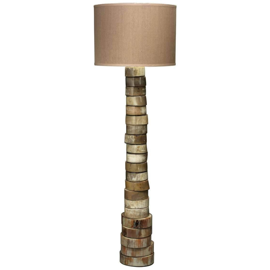 Stacked Horn Floor Lamp in Horn with Large Drum Shade in Elephant Hemp-Jamie Young-JAMIEYO-1STAC-FLHO-Floor Lamps-1-France and Son