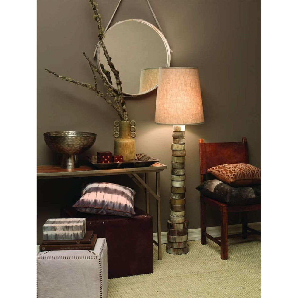 Stacked Horn Floor Lamp in Horn with Large Drum Shade in Elephant Hemp-Jamie Young-JAMIEYO-1STAC-FLHO-Floor Lamps-2-France and Son
