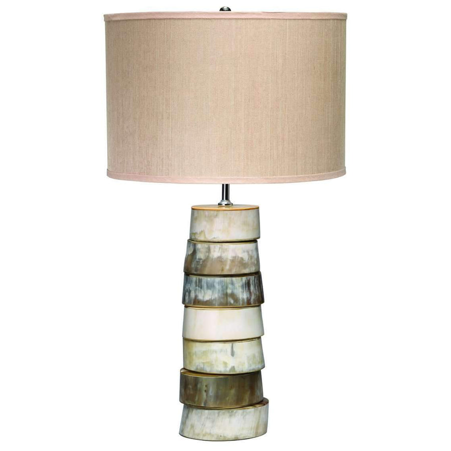 Stacked Horn Table Lamp in Horn with Medium Drum Shade in Elephant Hemp-Jamie Young-JAMIEYO-1STAC-TLHO-Table Lamps-1-France and Son