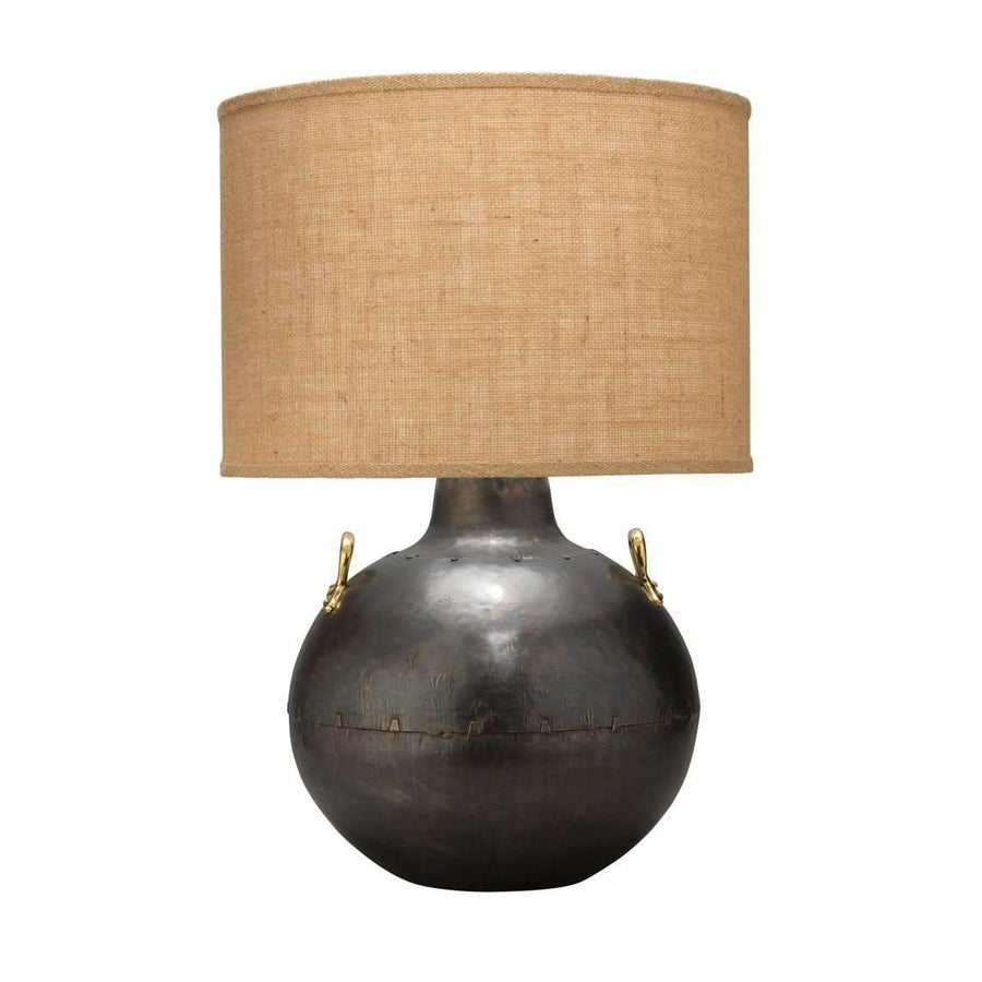 Two Handled Kettle Table Lamp in Iron with Classic Drum Shade in Natural Burlap-Jamie Young-JAMIEYO-1TWOH-TLIR-Table Lamps-1-France and Son