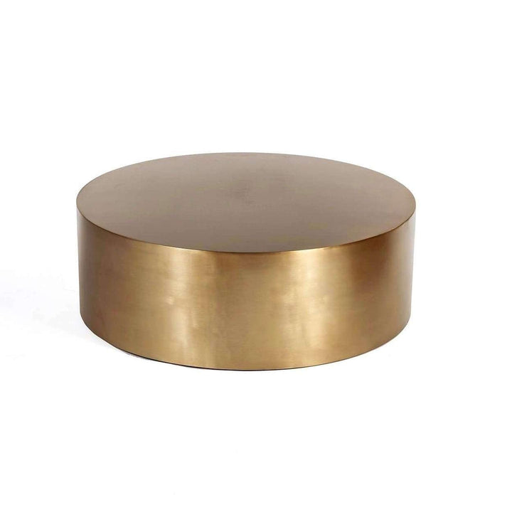 Modern Reproduction Brass Drum Coffee Table - Round Inspired by Milo Baughman