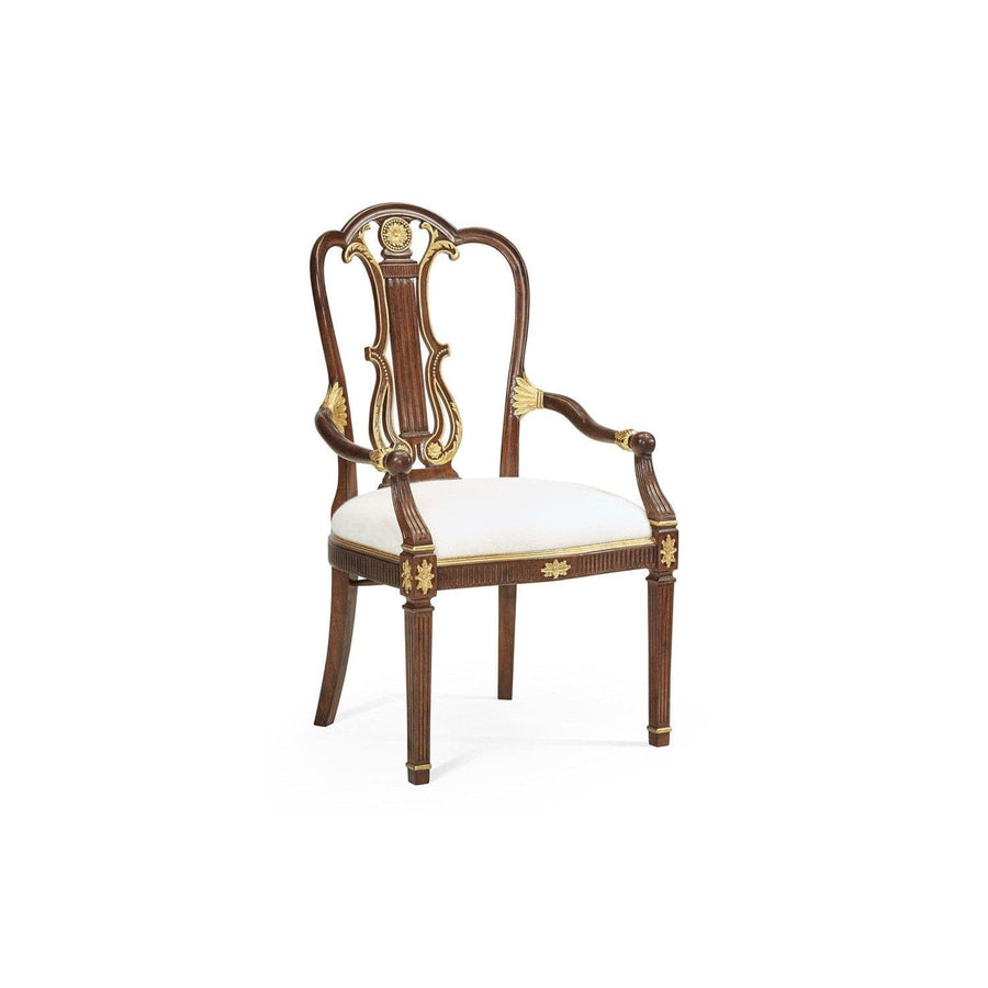 Buckingham Gilded Lyre Back Arm Chair-Jonathan Charles-JCHARLES-492836-AC-MAH-DCOM-Dining Chairs-1-France and Son