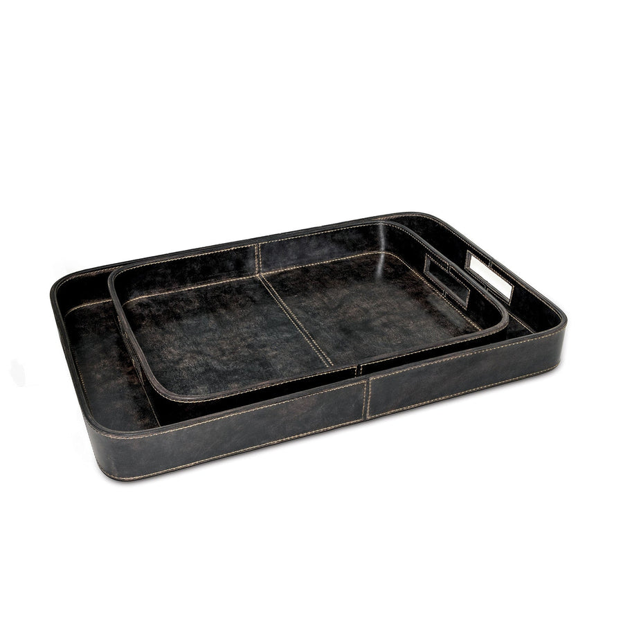 Derby Rectangle Leather Tray Set-Regina Andrew Design-RAD-20-1504BLK-TraysBlack-1-France and Son