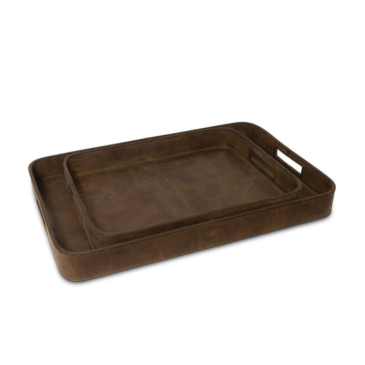 Derby Rectangle Leather Tray Set-Regina Andrew Design-RAD-20-1504BRN-TraysBrown-4-France and Son