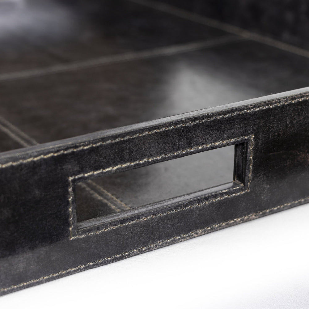 Derby Square Leather Tray-Regina Andrew Design-RAD-20-1507BLK-TraysBlack-2-France and Son