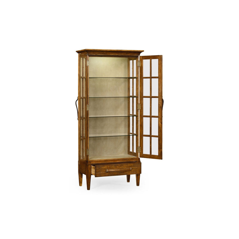 Tall Plank Glazed Display Cabinet-Jonathan Charles-JCHARLES-491063-DTM-Bookcases & CabinetsMedium Driftwood-2-France and Son