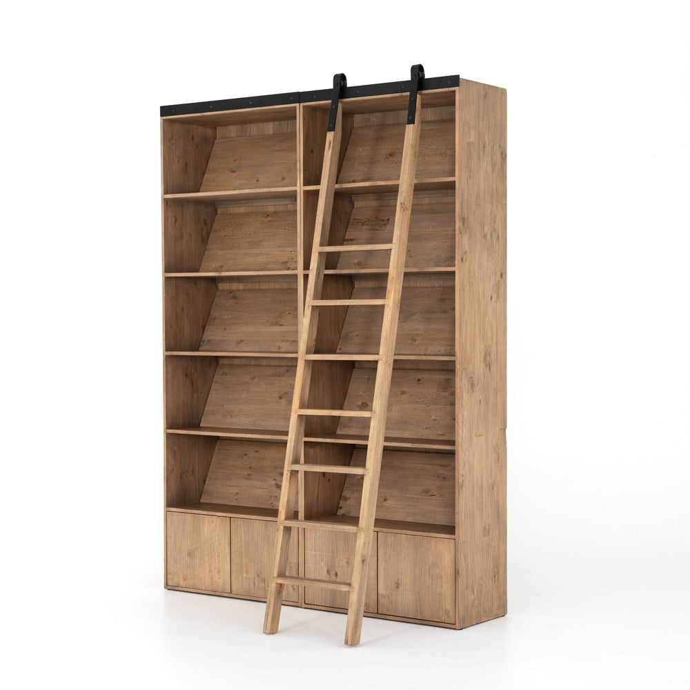 Bane Bookshelf-Four Hands-FH-223749-001-Bookcases & CabinetsSmoked Pine-Double With Ladder-14-France and Son