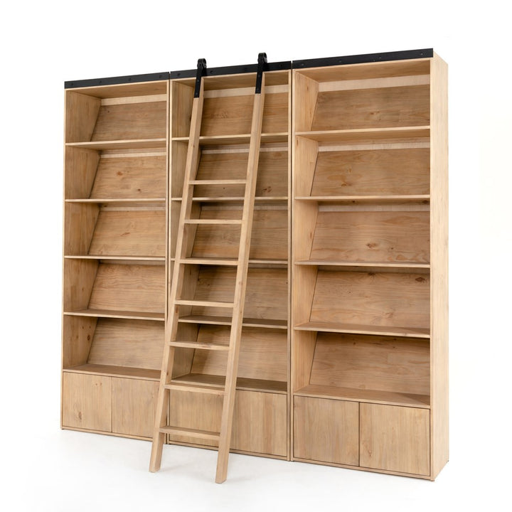 Bane Bookshelf-Four Hands-FH-223750-001-Bookcases & CabinetsSmoked Pine-Triple With Ladder-15-France and Son