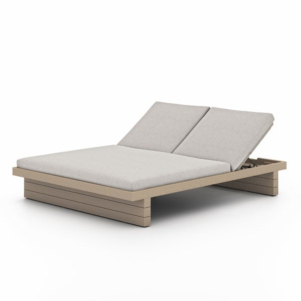Leroy Outdoor Double Chaise Lounge-Four Hands-FH-227876-005-Chaise LoungesStone Grey-Washed Brown-1-France and Son