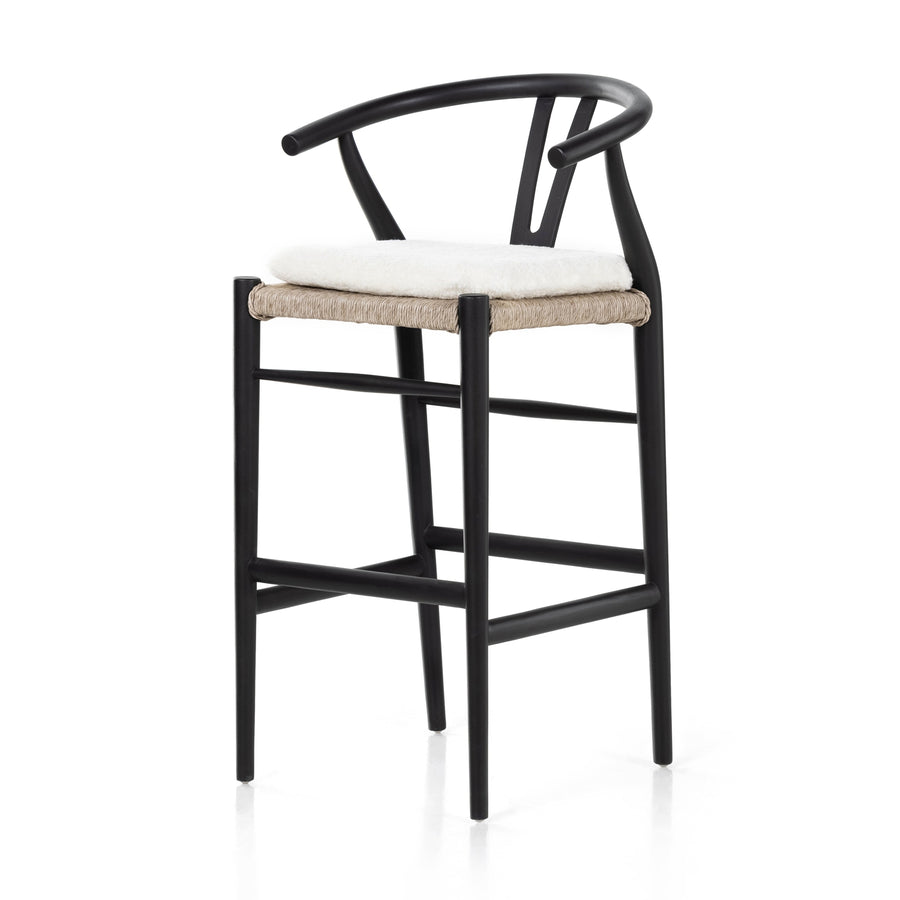 Muestra Bar + Counter Stool With Cushion-Four Hands-FH-228279-004-Stools & OttomansBar Stool-Black-Cream Shorn Sheepskin-1-France and Son