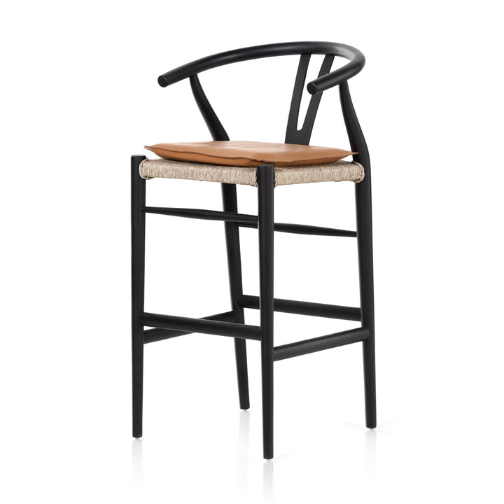 Muestra Bar + Counter Stool With Cushion-Four Hands-FH-228279-005-Stools & OttomansBar Stool-Black-Whiskey Saddle-2-France and Son