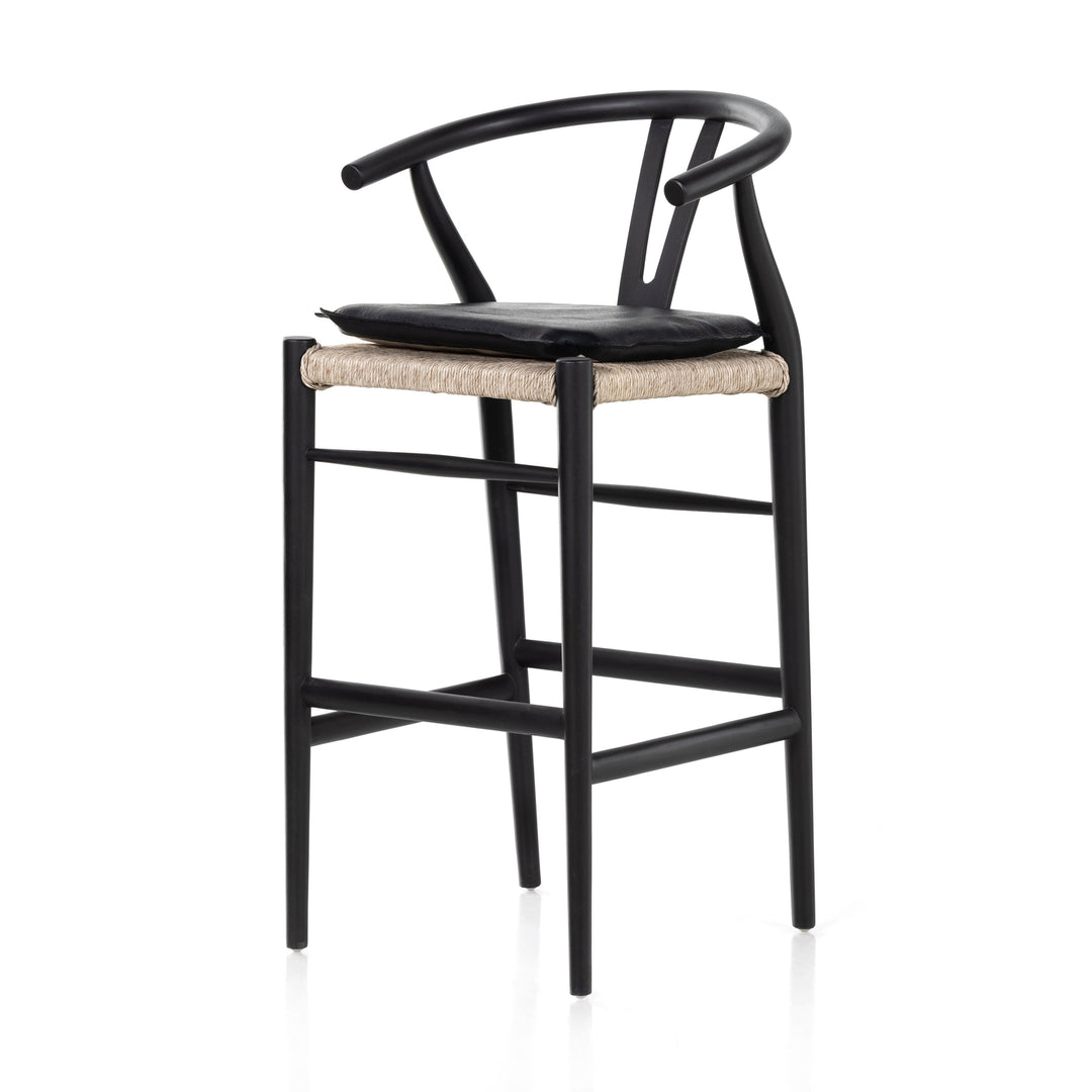 Muestra Bar + Counter Stool With Cushion-Four Hands-FH-228279-004-Stools & OttomansBar Stool-Black-Cream Shorn Sheepskin-3-France and Son
