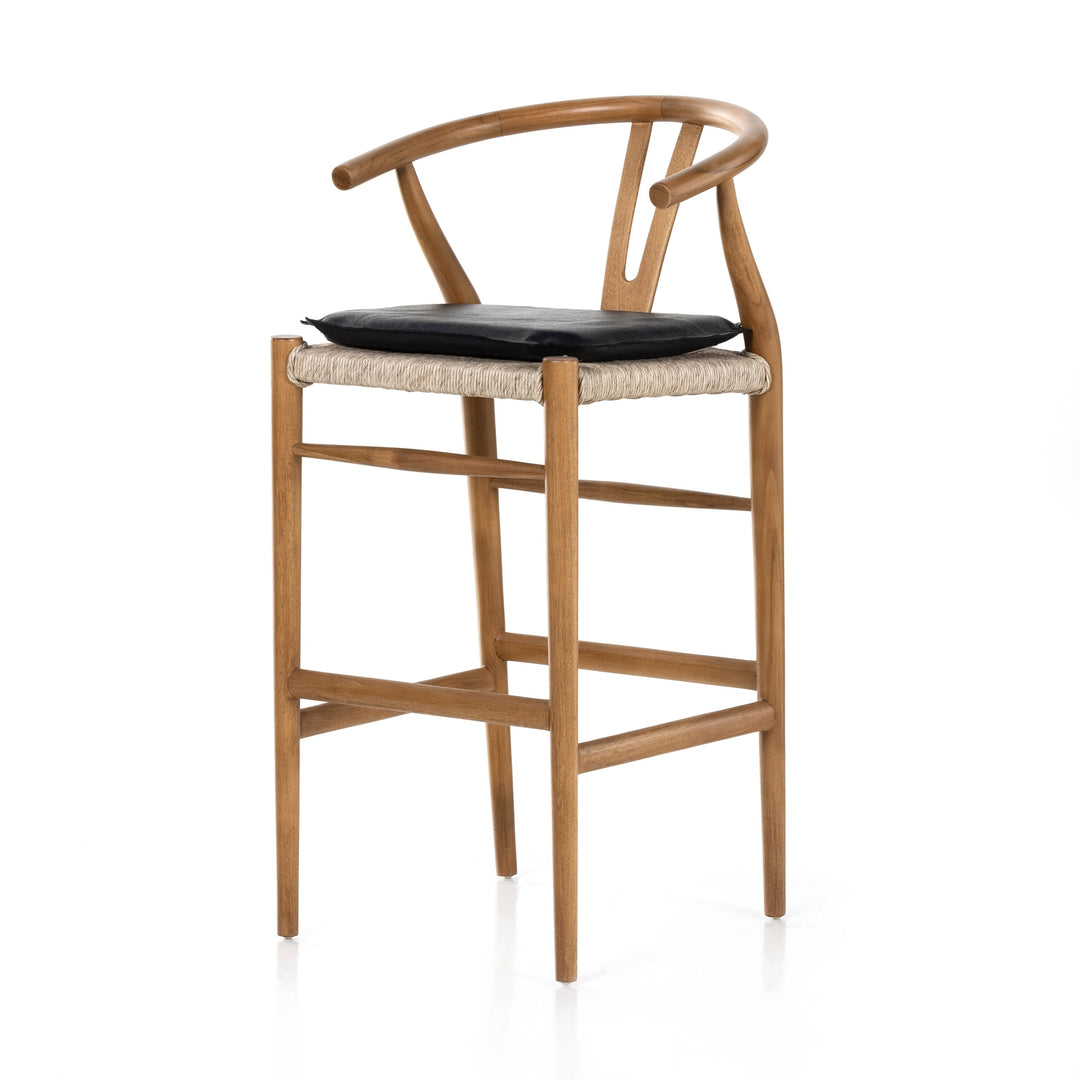 Muestra Bar + Counter Stool With Cushion-Four Hands-FH-228279-009-Stools & OttomansBar Stool-Natural-Pebble Black-6-France and Son