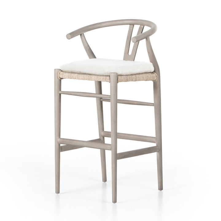 Muestra Bar + Counter Stool With Cushion-Four Hands-FH-228279-010-Stools & OttomansBar Stool-Weathered Grey-Cream Shorn Sheepskin-7-France and Son