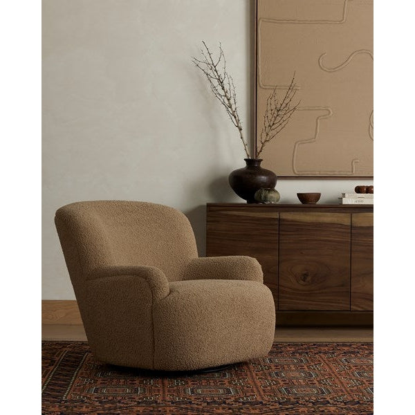 Kadon Swivel Chair-Four Hands-FH-231717-001-Lounge ChairsSheepskin Camel-4-France and Son