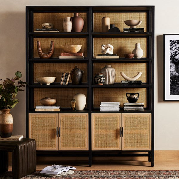 Caprice Wide Bookshelf-Four Hands-FH-234775-001-Bookcases & CabinetsBlack Wash Mango-2-France and Son