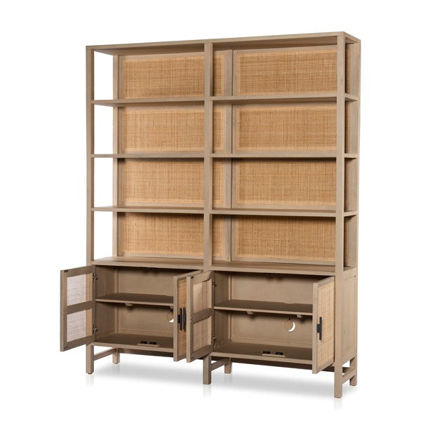 Caprice Wide Bookshelf-Four Hands-FH-234775-001-Bookcases & CabinetsBlack Wash Mango-7-France and Son