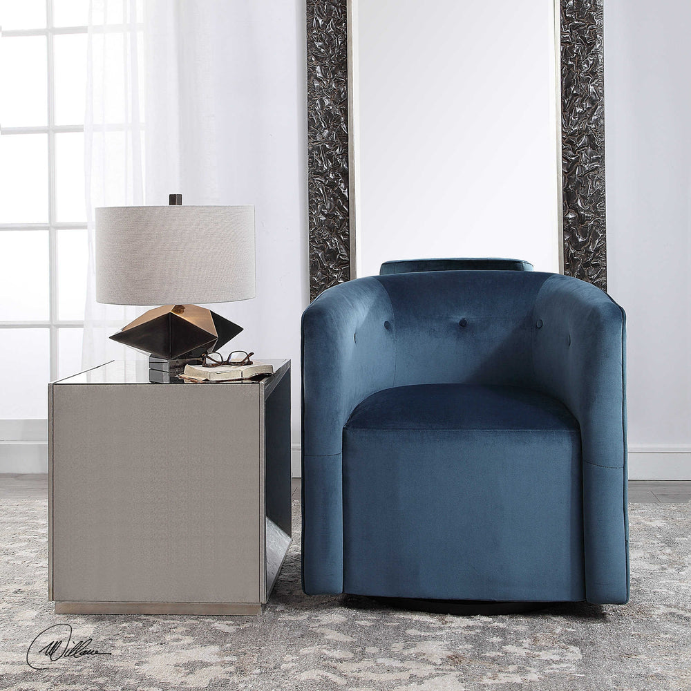Uttermost Mallorie Blue Swivel Chair-Uttermost-UTTM-23491-Lounge Chairs-2-France and Son